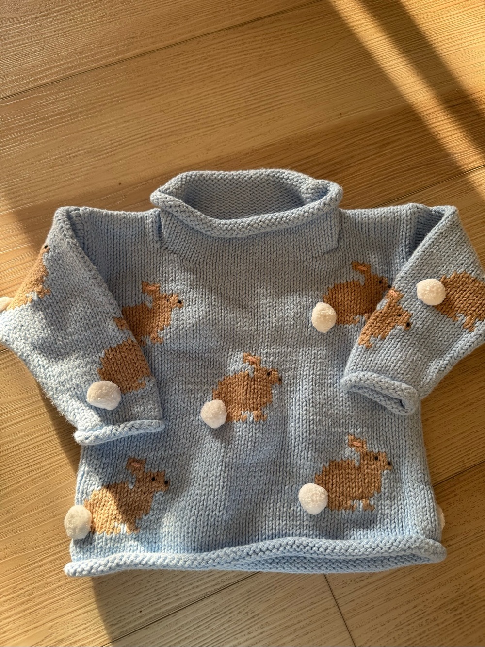 Clauce Quality Sweaters Blue Bunny Roll Neck Intarsia Knit -12 month